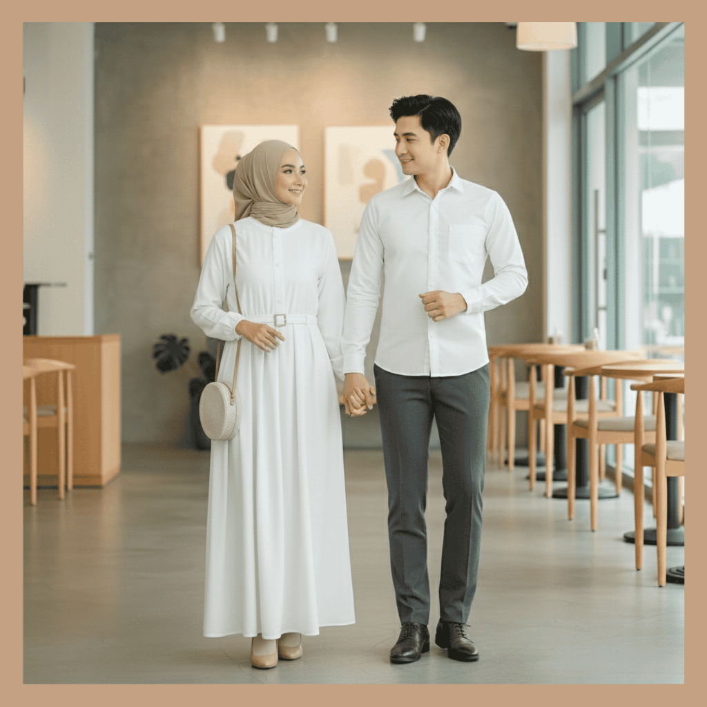GAMIS COUPLE PASANGAN SUAMI ISTRI HARMONIS NEW PUTIH BY JURAGAN BAJU MUSLIM