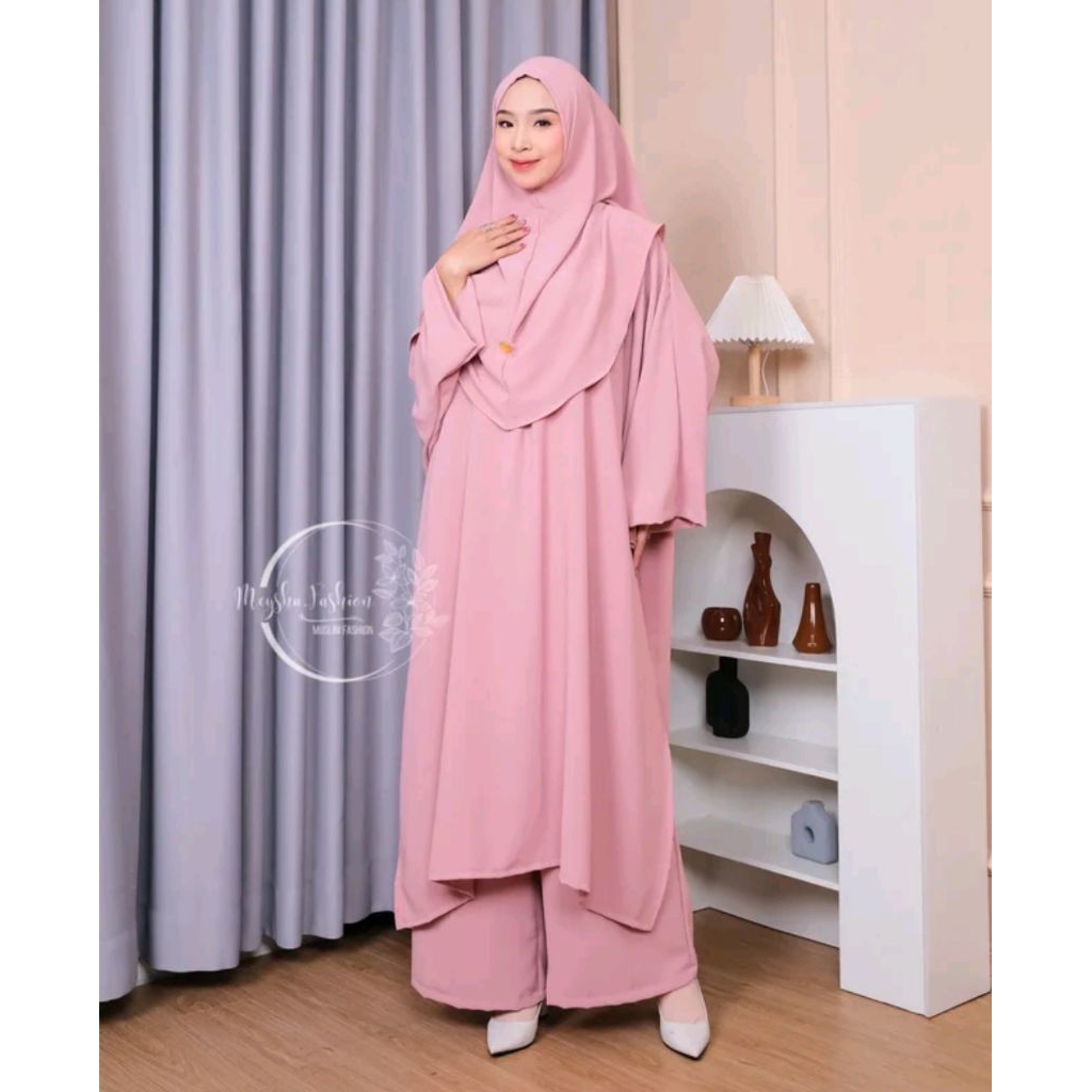 oneset tunik celana kulot dan hijab | one set long tunik