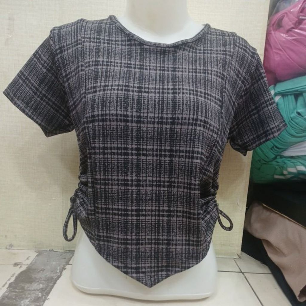 kaos crop top wanita tali serut samping