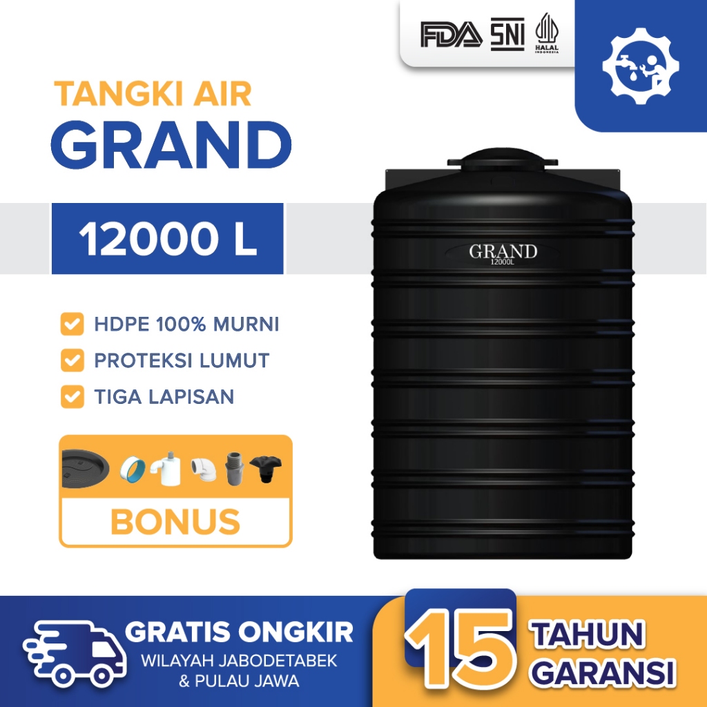 Tangki Tandon Toren Air Grand 12000 Liter Anti Lumut Free Ongkir