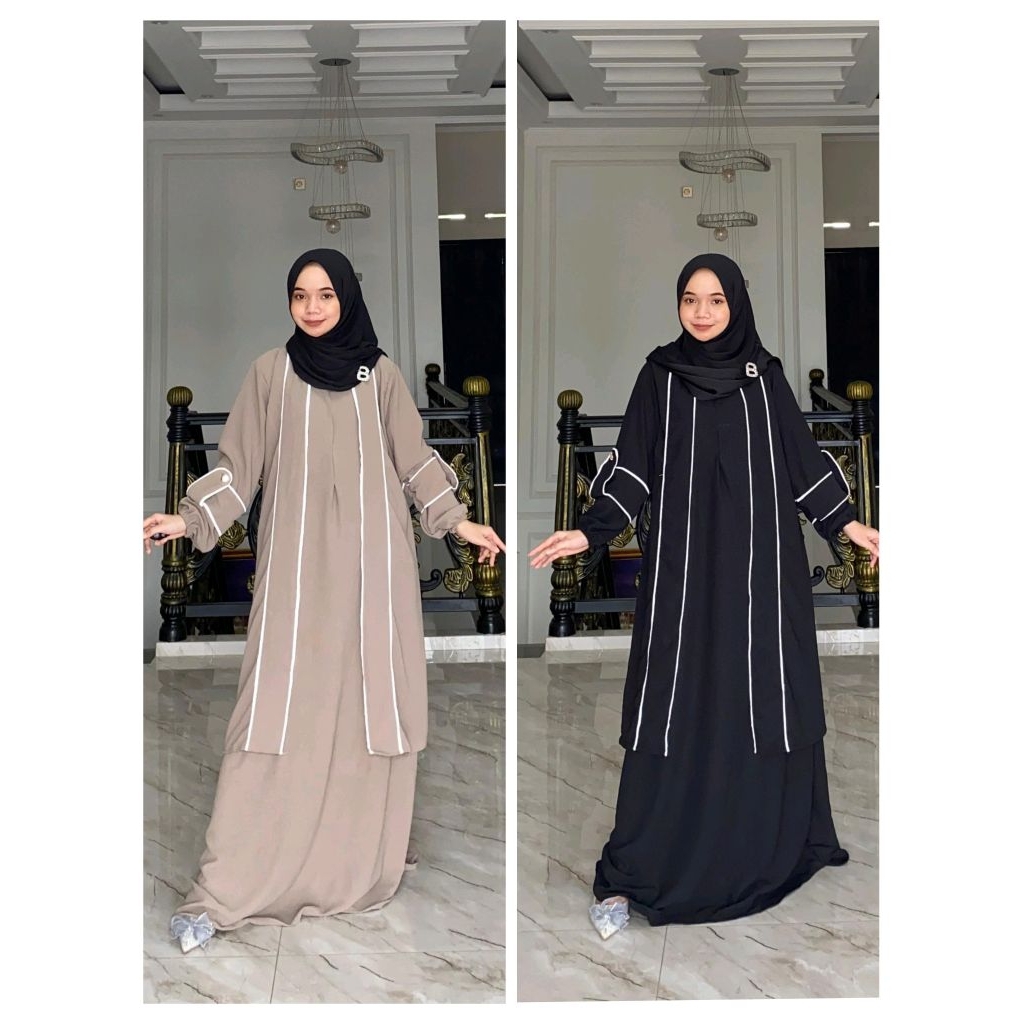 Abaya Safia/ abaya crinkle premium polos list putih/ abaya busui resleting jumbo ld 120 cm/ abaya ca