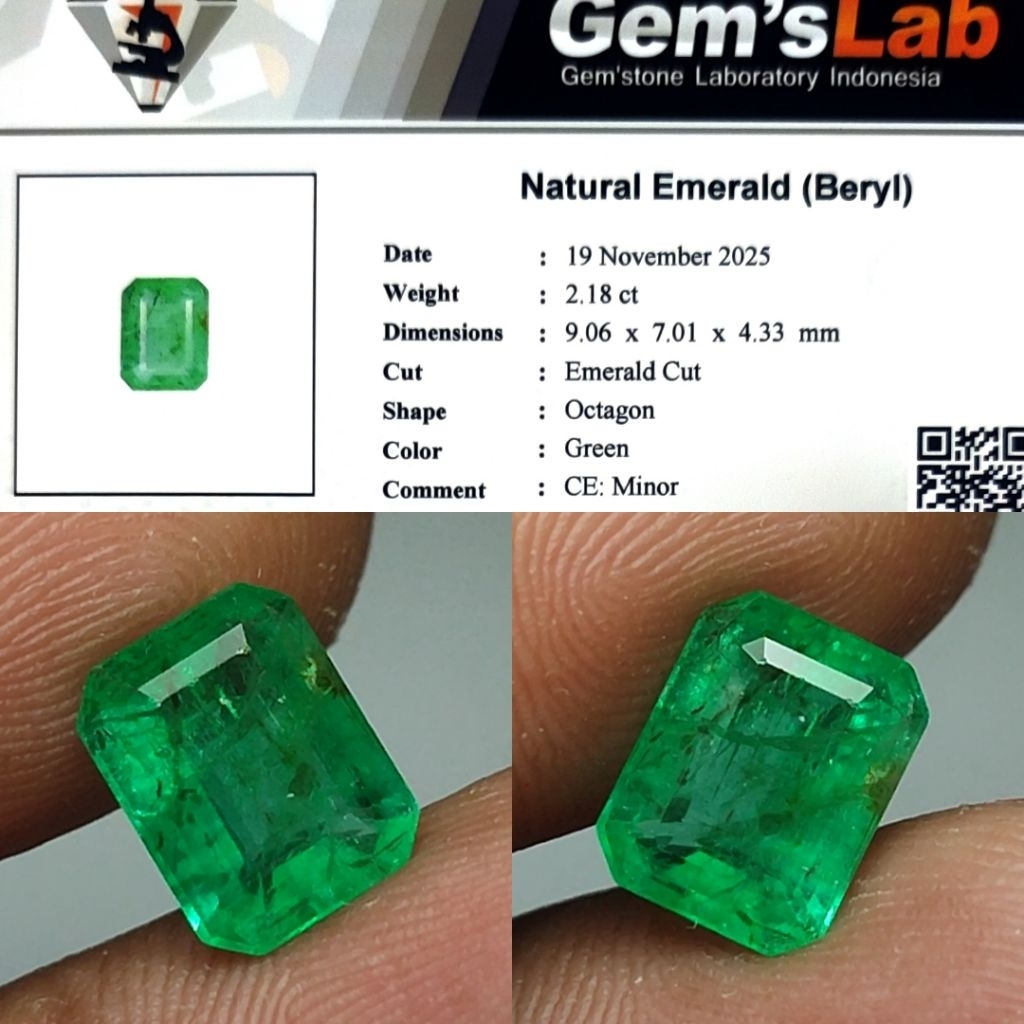 HQ ITEM Natural Emerald Minor Zamrud Minor 2.1ct GLI Top Crystall Full Luster Nice Color Body Kaca M