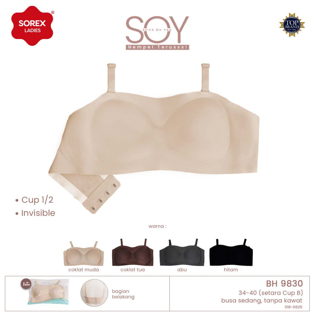 SOREX 9830 BH SOREX BRA TANPA KAWAT BUSA SEAMLESS STRAPLESS KEMBEN STICK ON YOU SOY BRA INVISIBLE