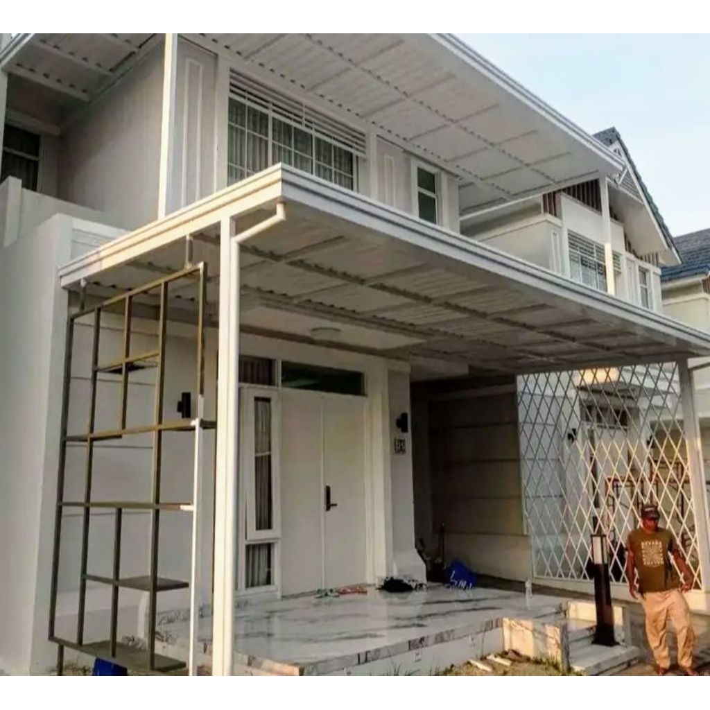 kanopi atap alderon upvc dobel layer rangka hollow galvanis