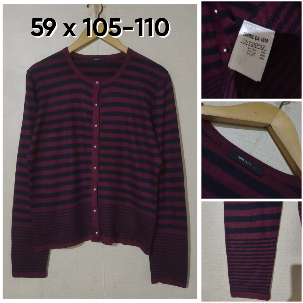 Cardigan Comme Ca Ism Dark Maroon Salur Navy O Neck Size L Cardi Rajut Wanita OB932