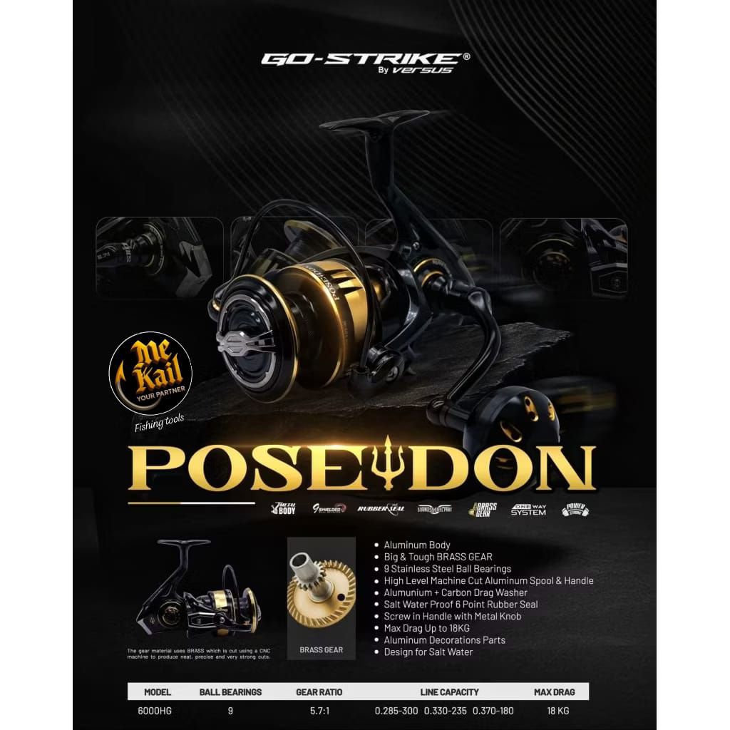reel GOSTRIKE VERSUS POSEIDON 6000HG 5.7:1 (WATER RESISTANCE)-power handle