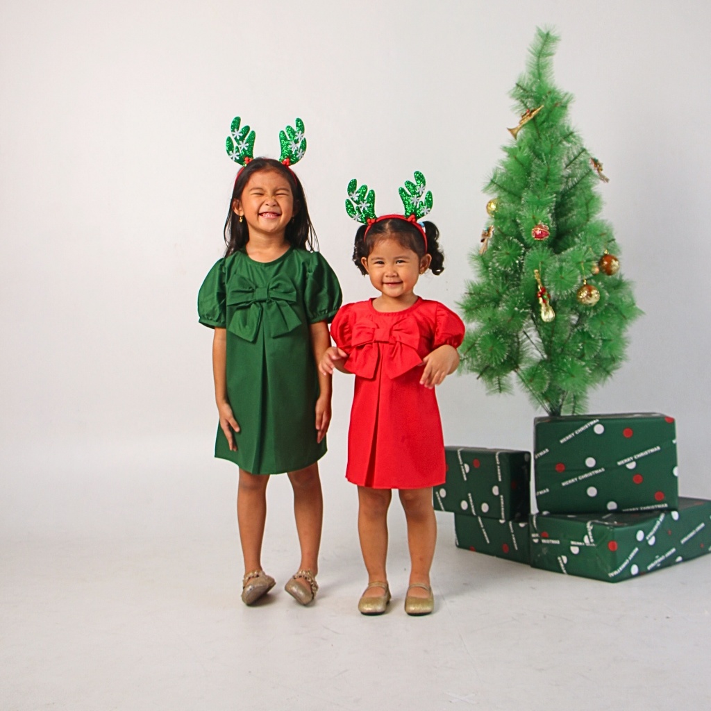 Sweet Joey - Dress Natal Anak Dan Bayi Perempuan Warna Merah Dan Hijau Holly Jolly Christmas Outfit