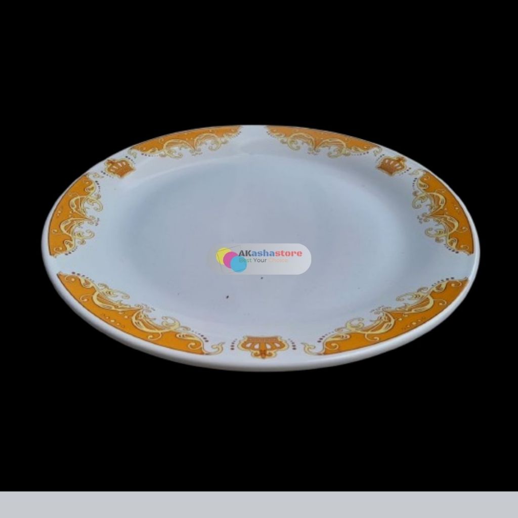 Murmer_Asix Piring Makan Keramik 1/2 Lusinan 10 Inchi Ceper Motif Mahkota Packing Kayu