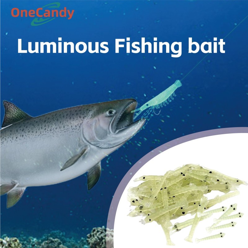 100PCS Umpan Pancing Udang Tiruan Kecil Bercahaya Soft Lure Udang Palsu Mancing 4CM Glowing In The D