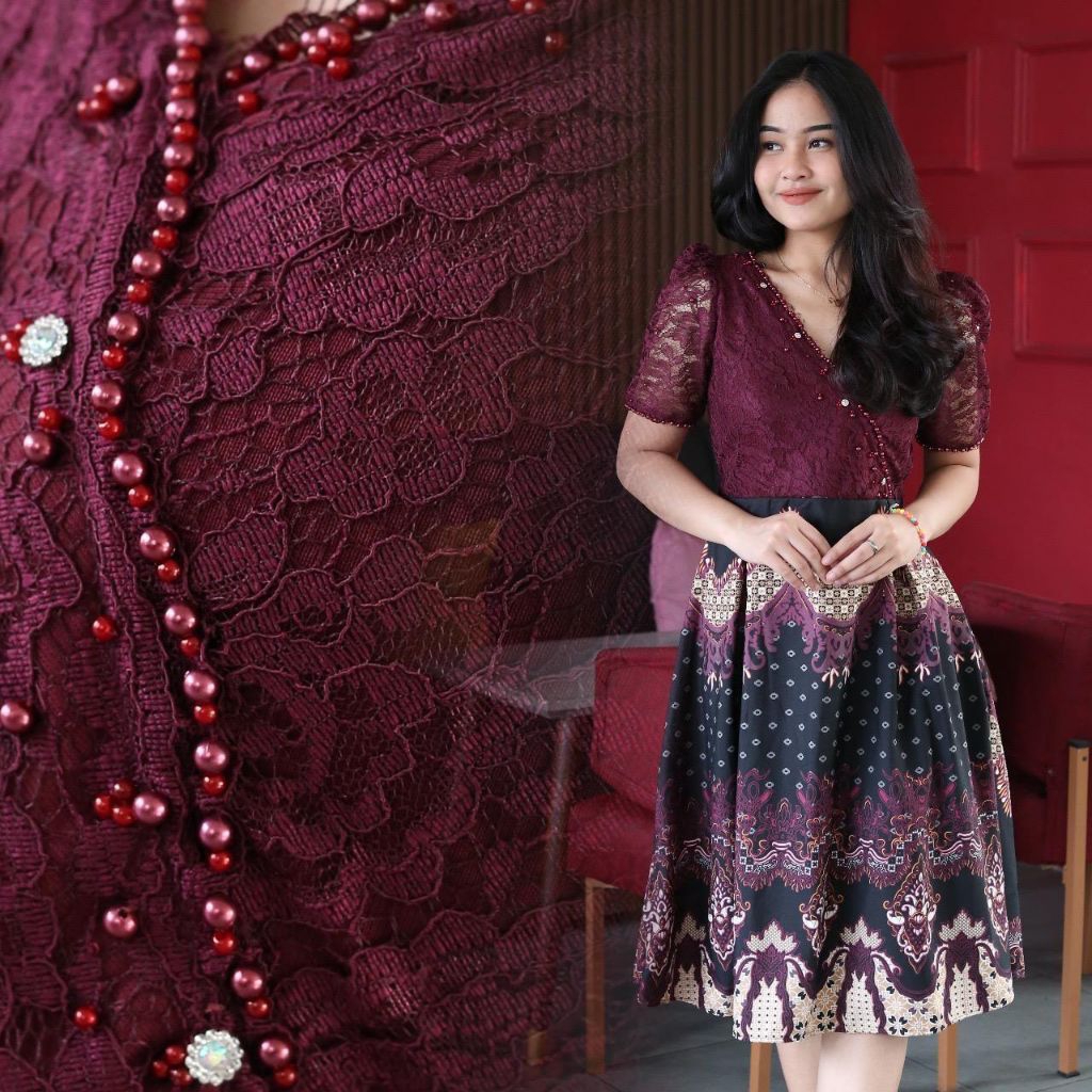 Terbaru Dress Casandra Brukat Jumbo LD 120 Mix Batik Modern / Dres Terbaru / Dres Modern / Dres Wisu