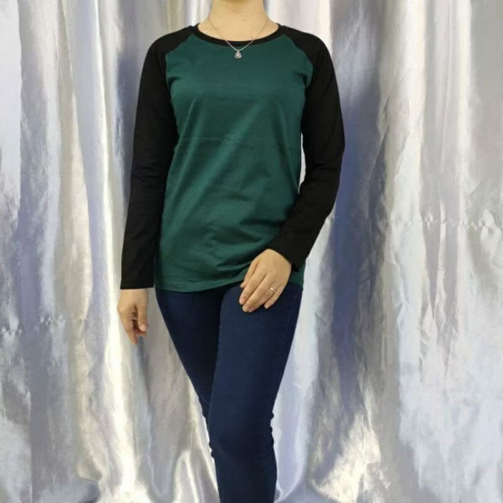 kaos polos/reglan panjang/hijau botol reglan panjang cewe/
