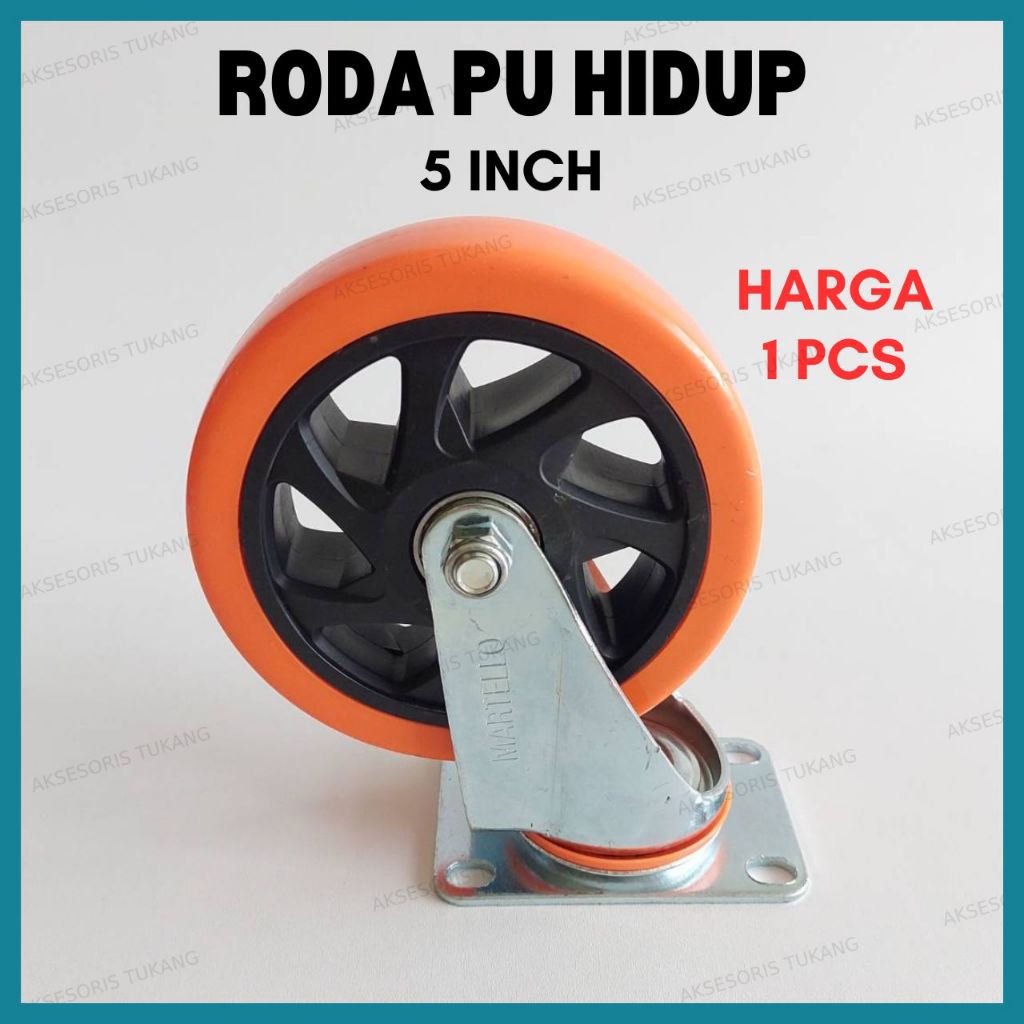 Roda PU Troli 5 Inch Hidup / Roda Caster Etalase Rak Medium Duty Orange 5" Inci