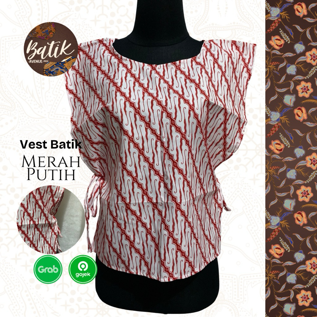 Vest Batik Wanita Premium - Merah Putih / Vest Batik Termurah / Vest Batik / Vest Batik Viral / Vest