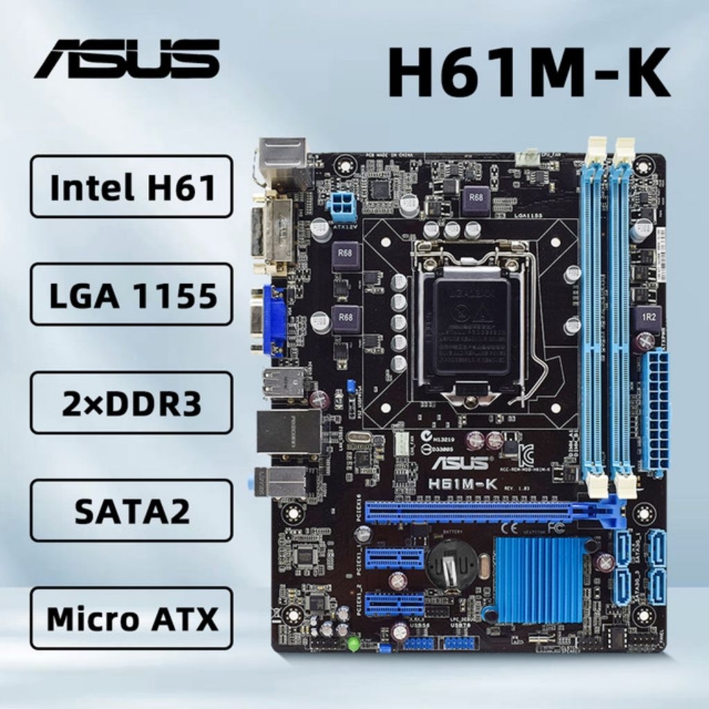 Motherboard H61 Socket LGA 1155 Merk Campur Normal siap pakai