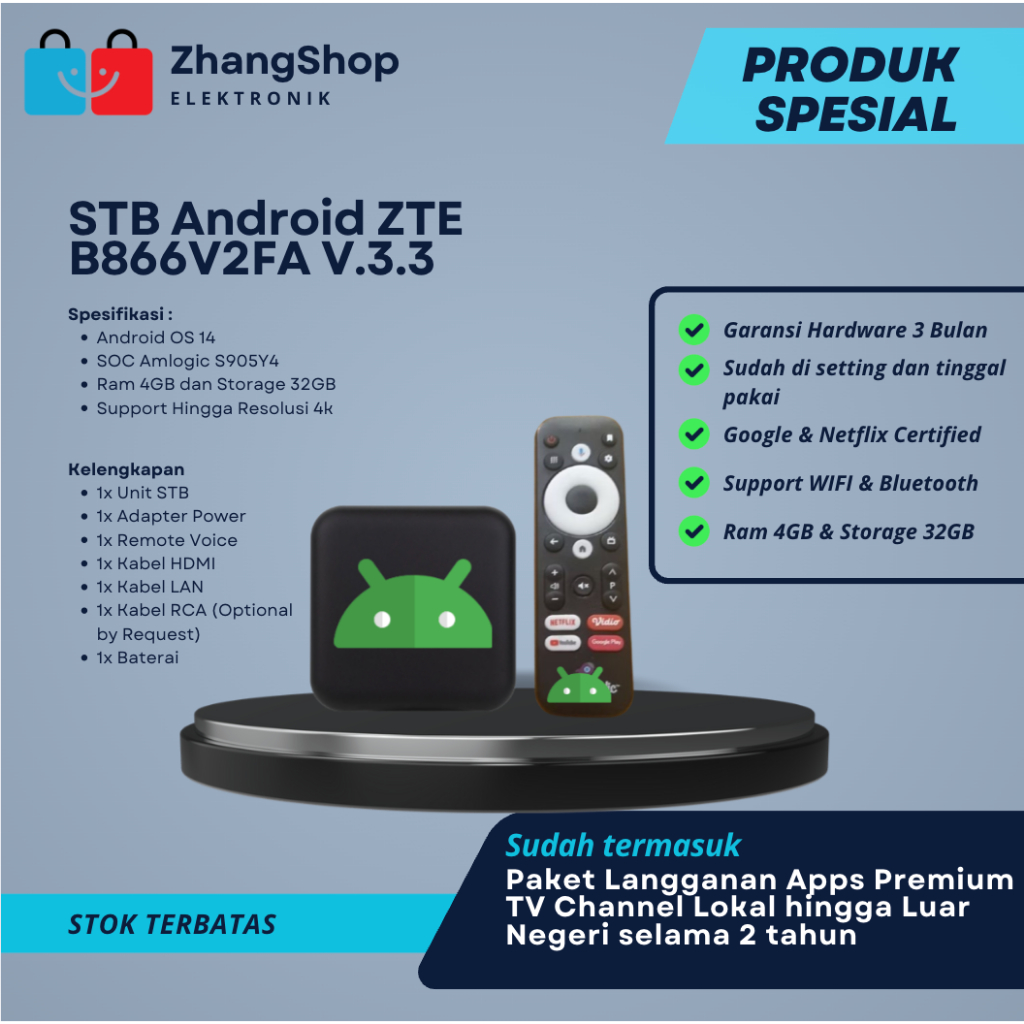 STB ZTE B866V2FA V.3.3 4/32GB Android TV OS 14 Full Root Unlock