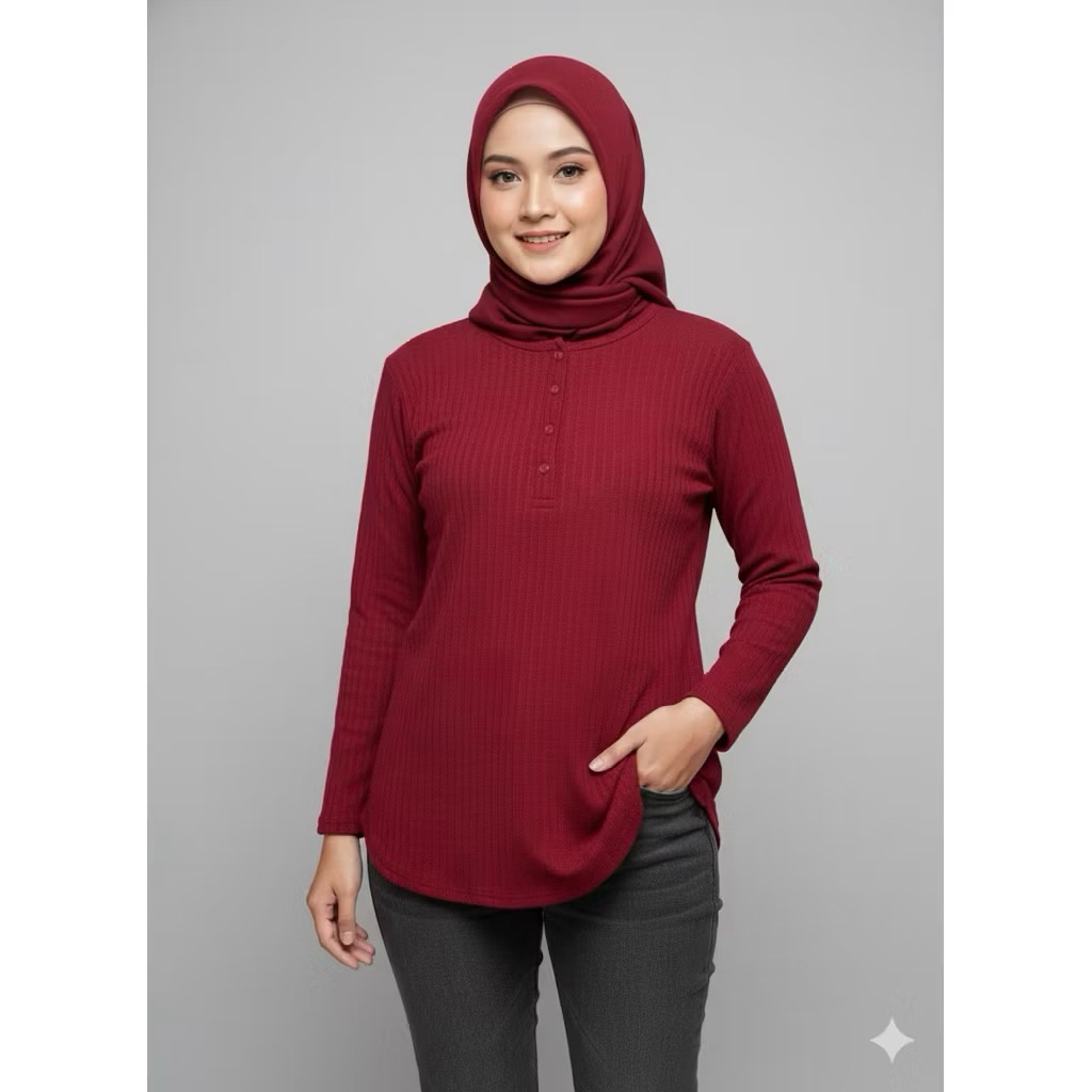 Phenomenal Kaos Motif Salur Lengan Panjang Kancing Aktif Hijab & Busui Friendly