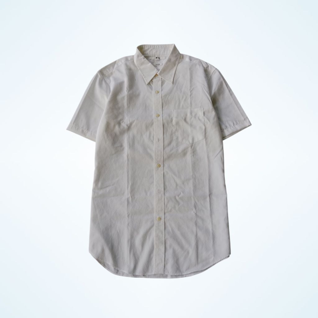KEMEJA UNIQLO LENGAN PENDEK PUTIH SLIM FIT TEXTURED