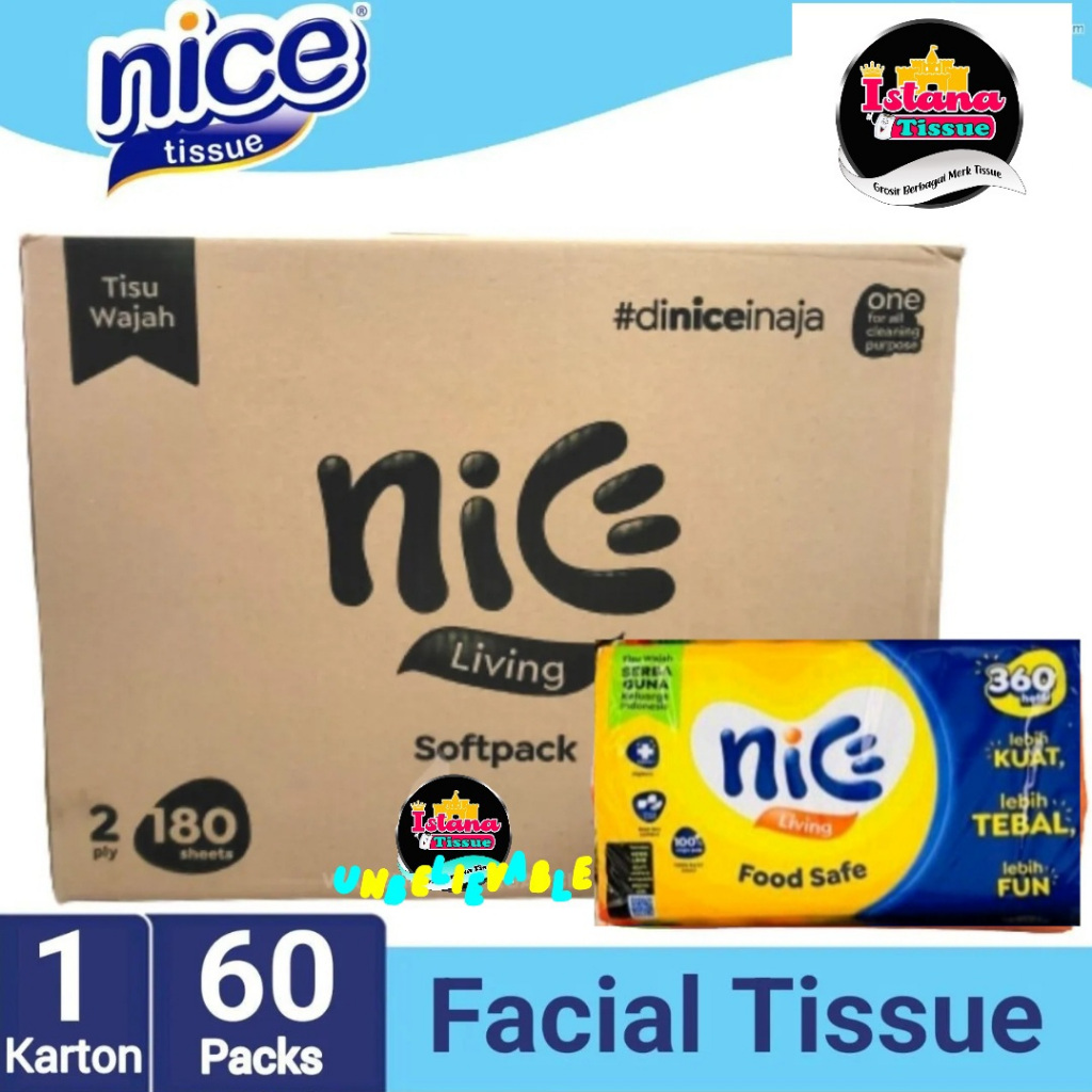 ( 1 KARTON isi 60 pcs ) Tisu NICE 180 sheet / 360 helai