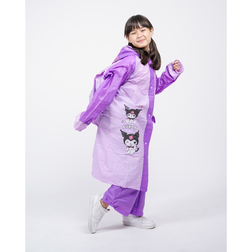 Setelan Jas hujan backpack Jaket Celana Ransel Sekolah Anak TK, SD Sanrio, Kuromi, Cinnamoroll - 802