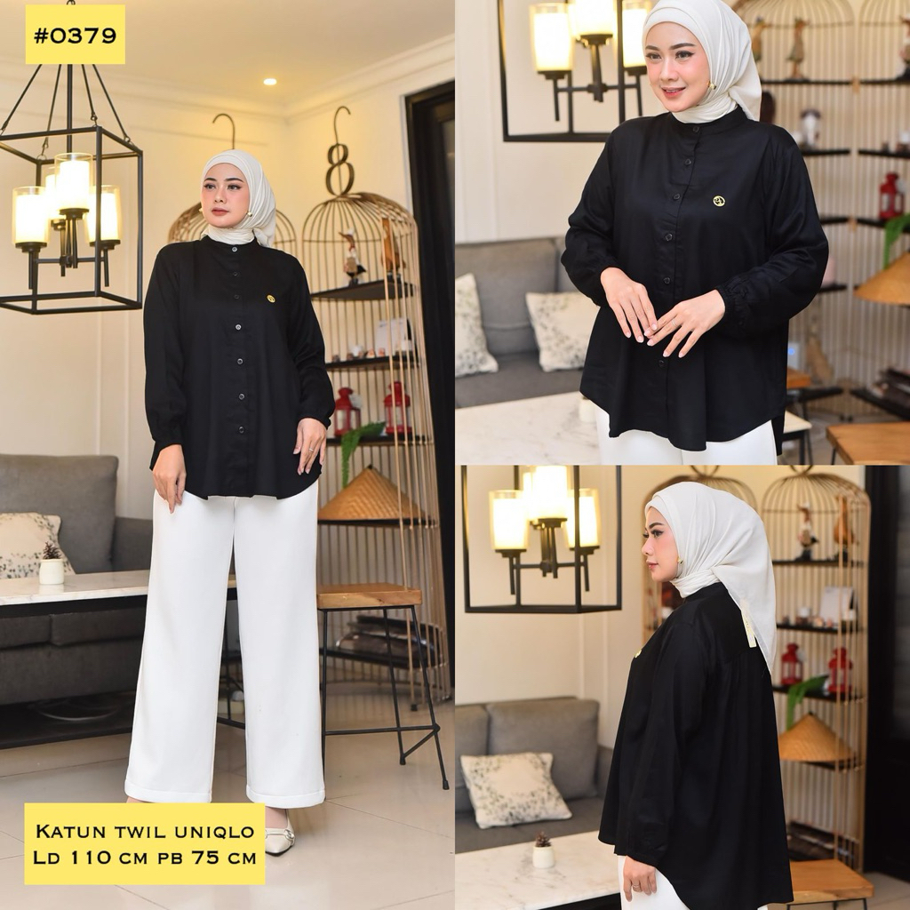 SKMDubai - Kemeja Wanita Polos Hitam - LD 110cm - Fit to XL (tanpa kantong&kerah kemeja)