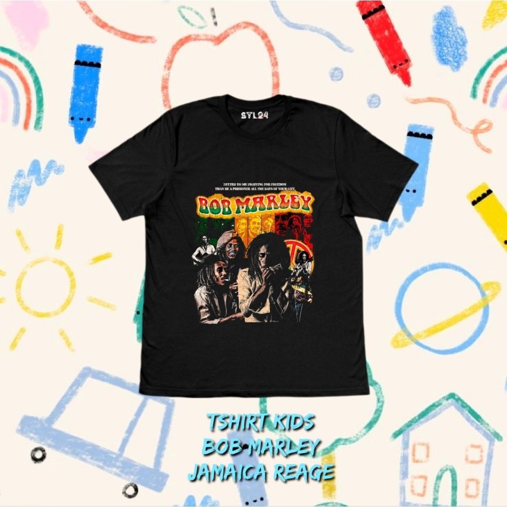 Baju anak Bob marley jamaica reage usia 2-11 tahun premium cotton