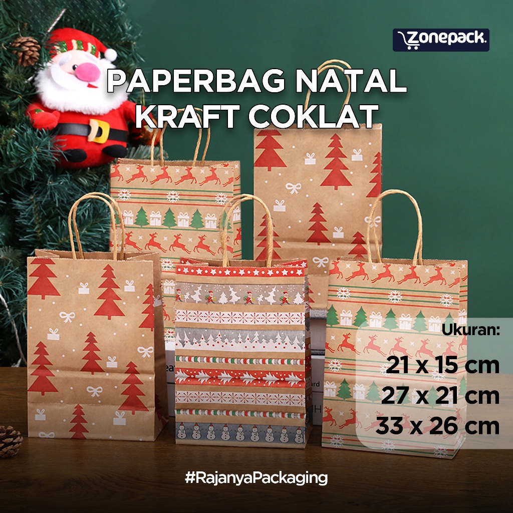 Paper Bag Natal Coklat | Tas Paper Bag Hampers Christmas  Hadiah Natal | Paper bag Tas Perayaan Merr