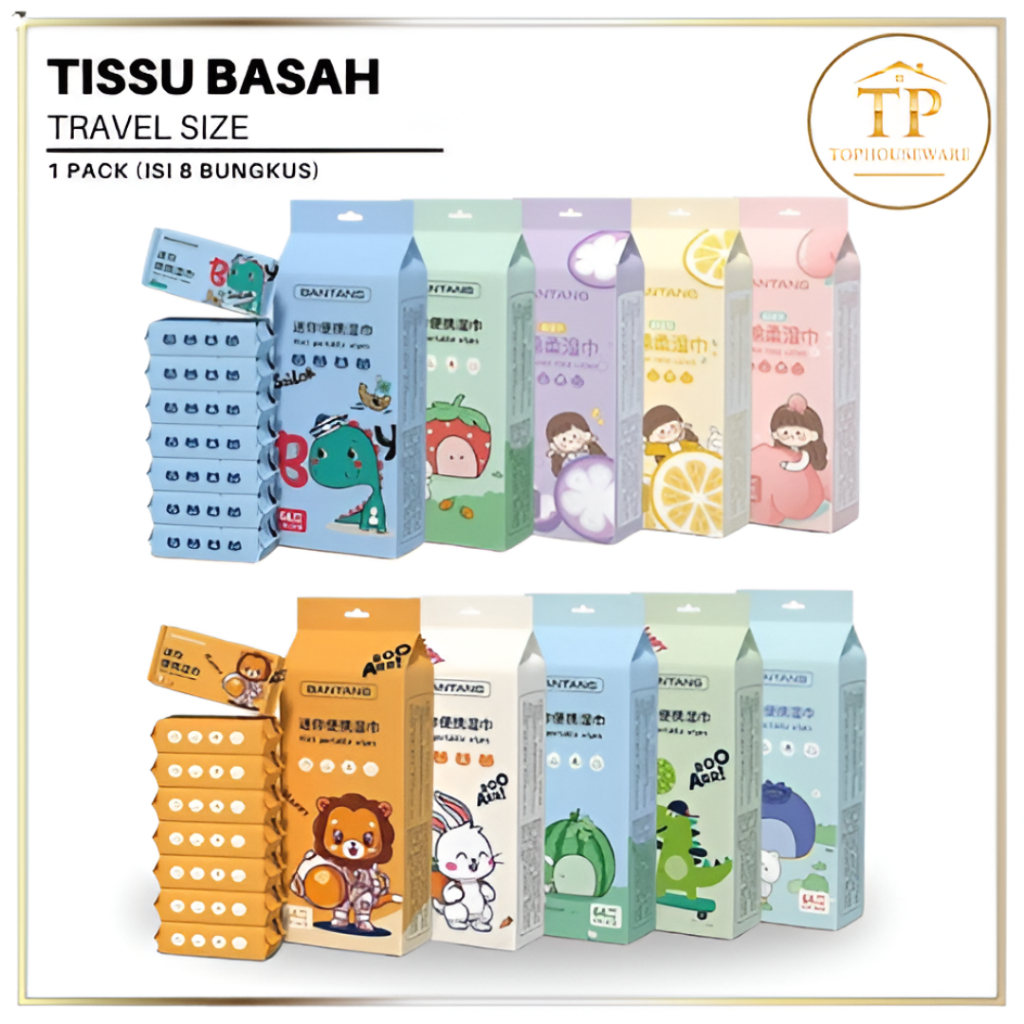 TP' Tisu Basah Mini 1 Pack isi 8 Tisu Basah Travel Tisu Basah Mini Anak Non Alkohol