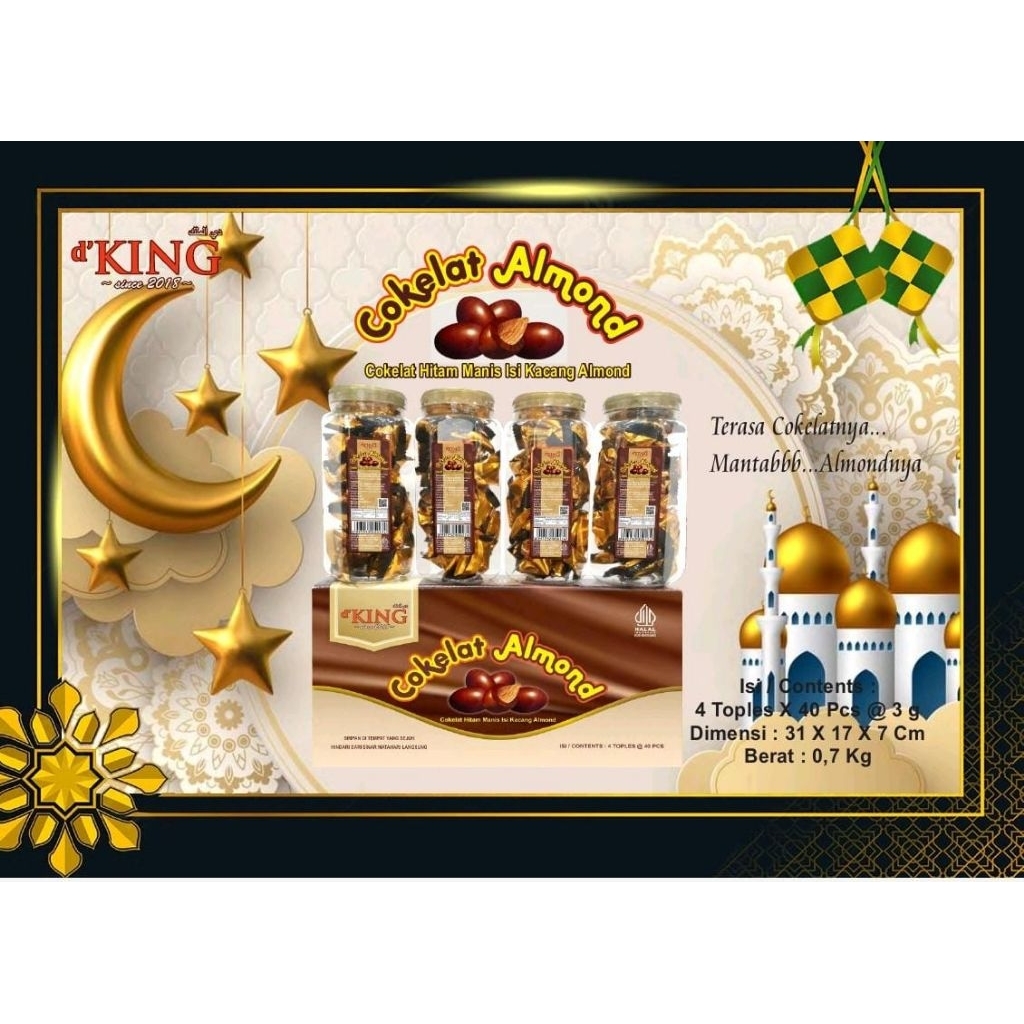 Bonibol Coklat Almond D'king Isi 40pcs/Toples