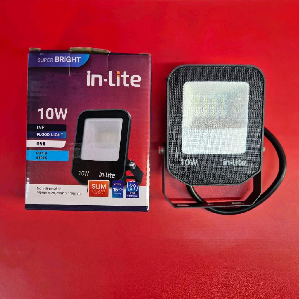INF058 Lampu Tembak Kap Sorot LED 10W Watt IP65 Slim LED Flood Light Slim Inlite