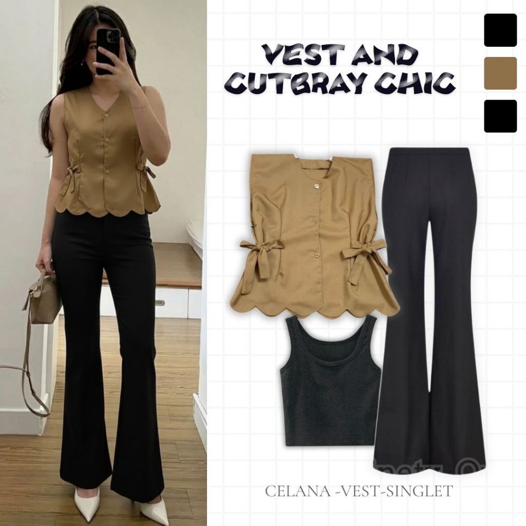 Setelan Remaja Kekinian Outfit Kekinian Vest Inner Cutbray Singlet OOTD Korea Hangout Daily