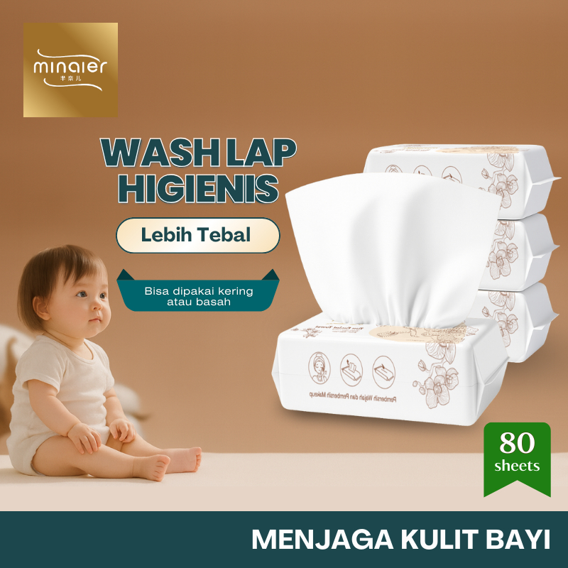 MINAIER Tisu Facial Towel Handuk Mandi Bayi Washlap Sterill Kulit Sensitif Bisa Basah & Kering Dispo
