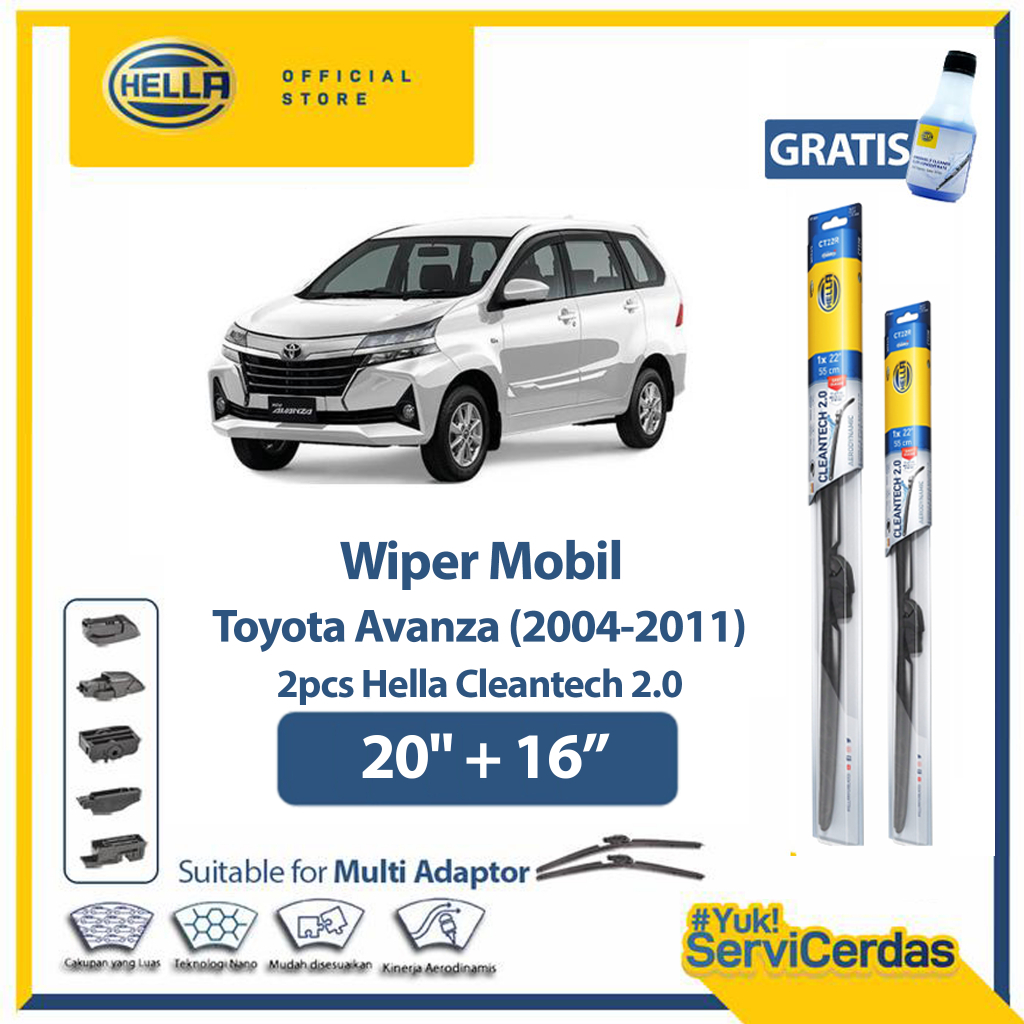 Wiper Mobil TOYOTA Avanza (2004-2011) 20” + 16” (2pcs) - HELLA Cleantech 2.0