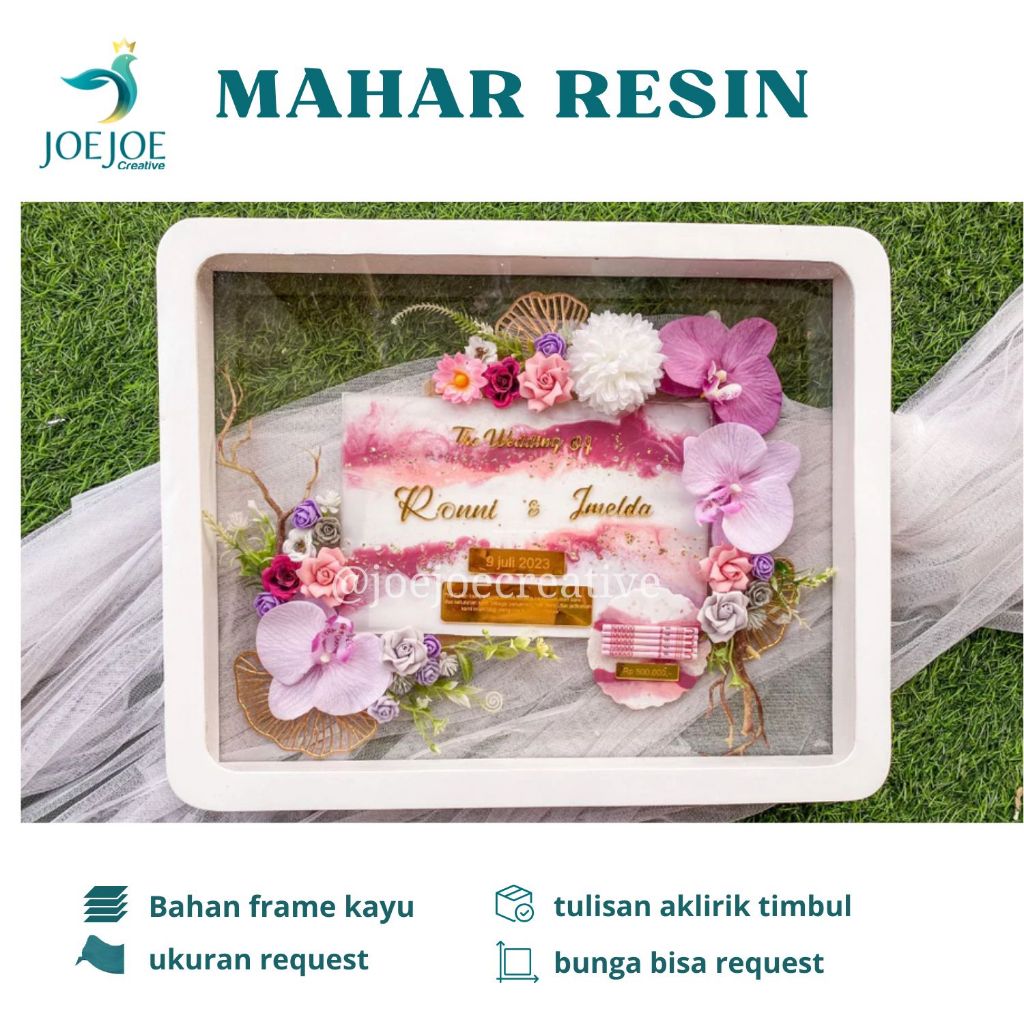 Mahar Resin akrilik| mahar pernikahan resin| mahar frame kayu