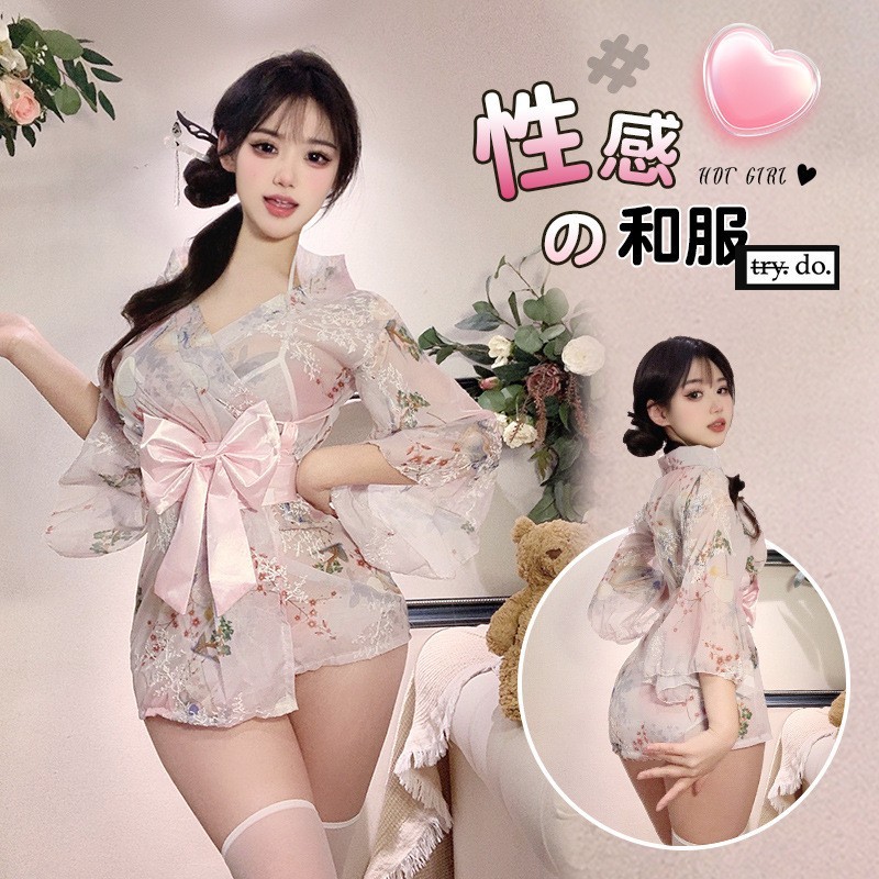 Lingerie Sexy Japanese Kimono Bathrobe Set Sexy Pajamas Baju Tidur Seksi Transparan Baju Haram