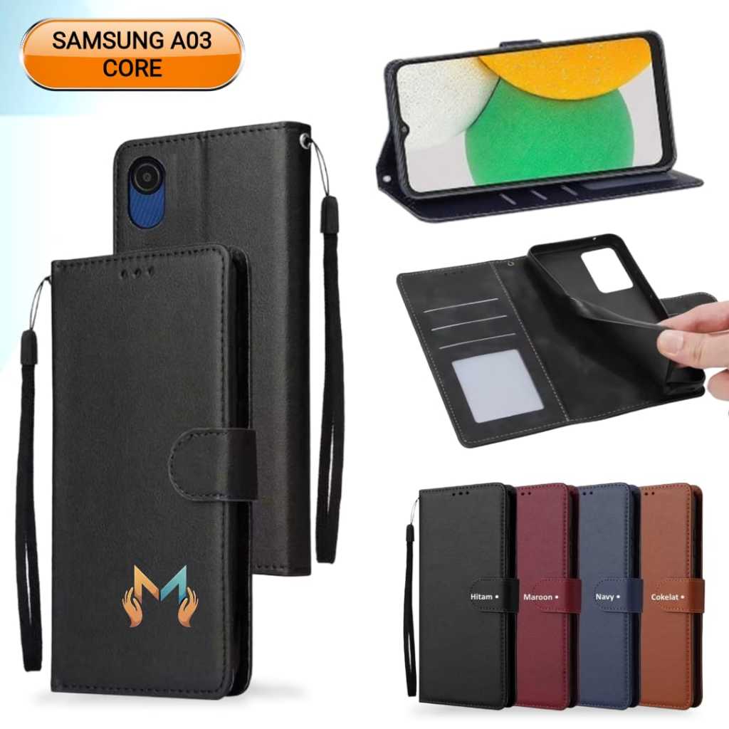 Flip Case Leather Samsung A03 CORE  Casing Dompet Kulit Buka Tutup