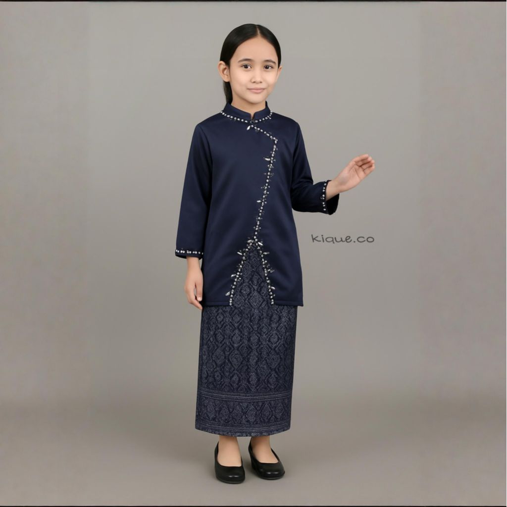 one set baju kurung anak modern setelan kondangan pesta anak atasan satin dan rok songket baju kebay