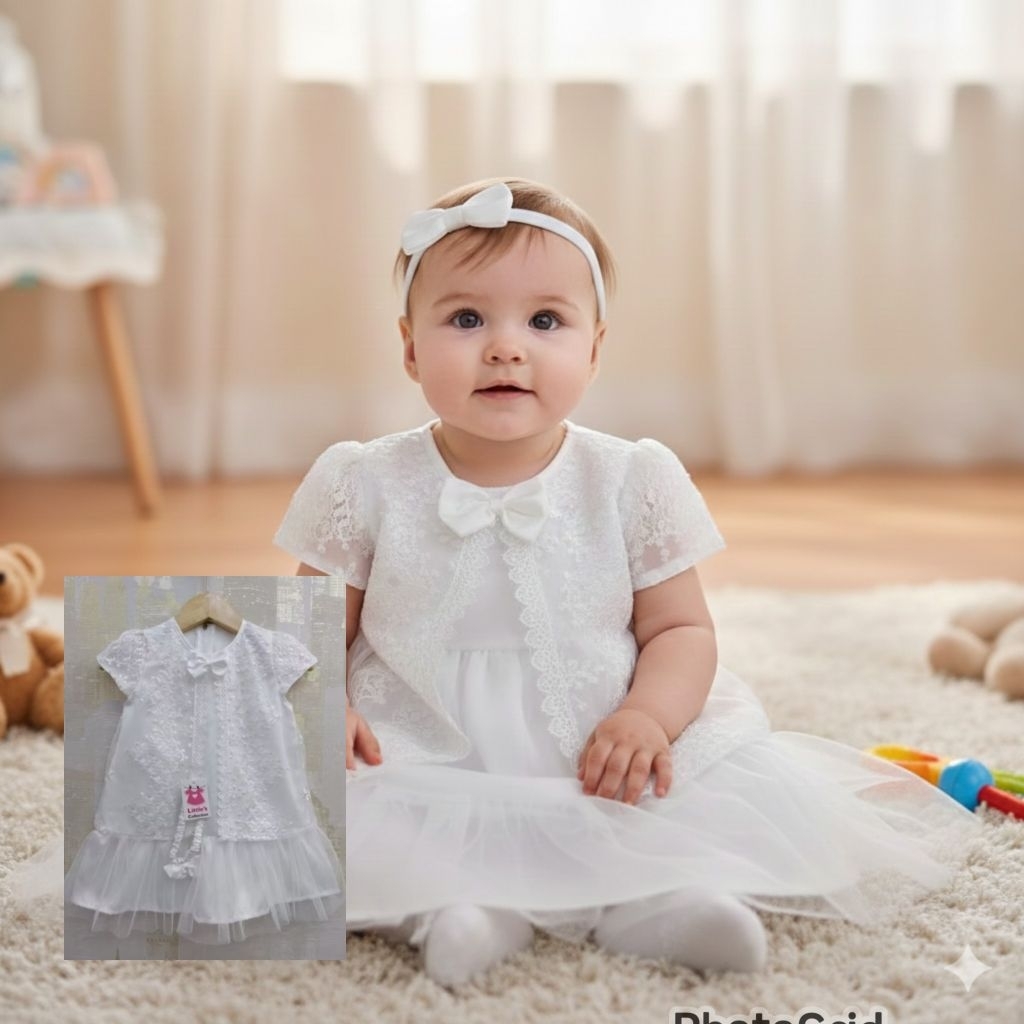 Gaun putih bayi 0-12bulan,dress putih bayi,gaun anak perempuan,dress anak perempuan