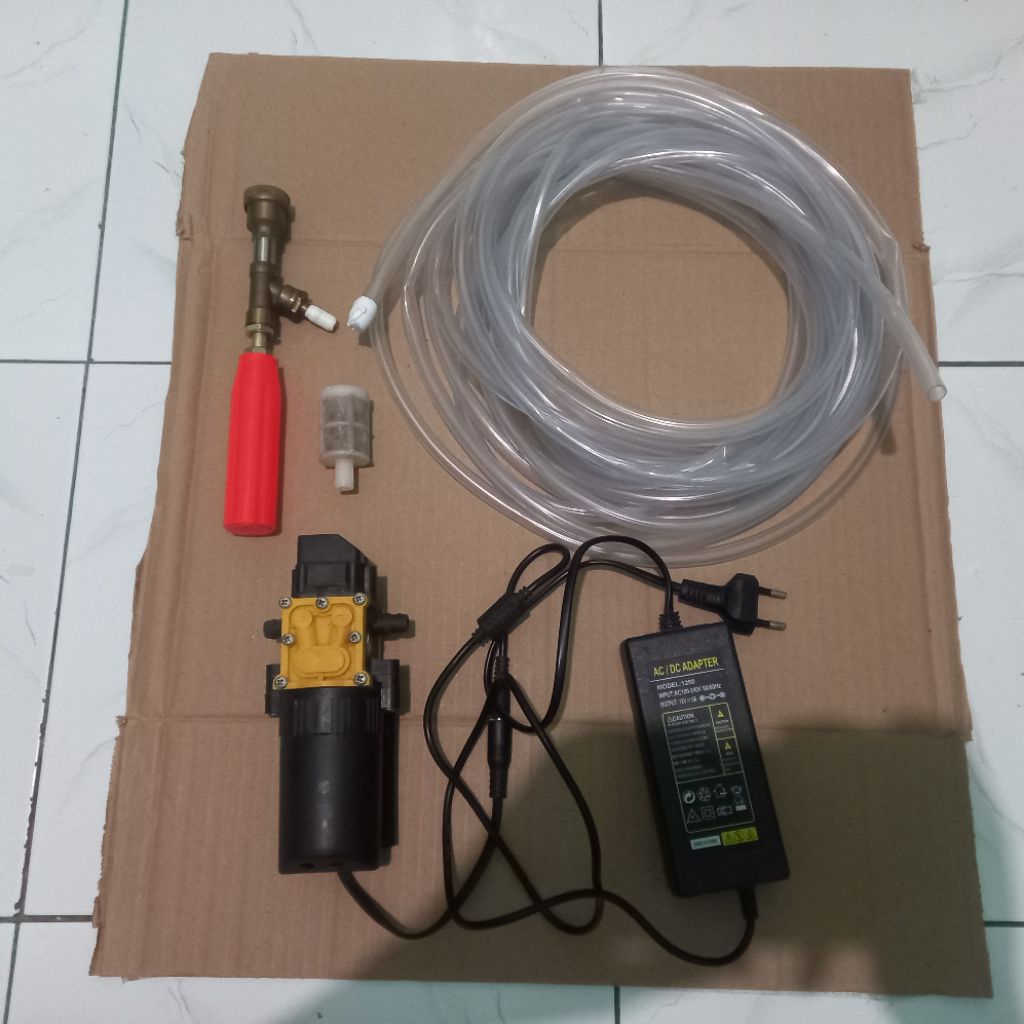 Paket alat cuci motor 1 set + pompa air SAKAI 12 V (DC) 1 set alat steam cuci motor