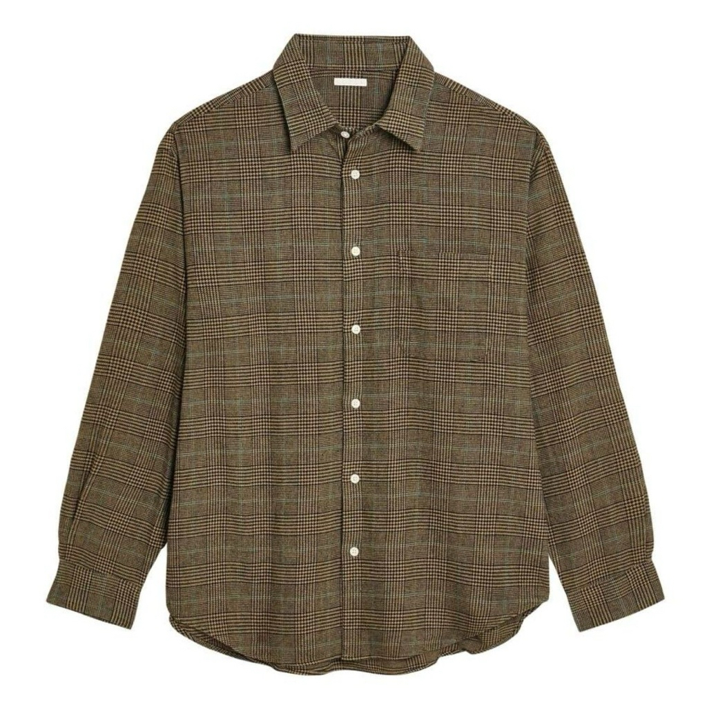 GU by Uniqlo - Glen Check Flannel Work Shirt - Brown - Size M fit L