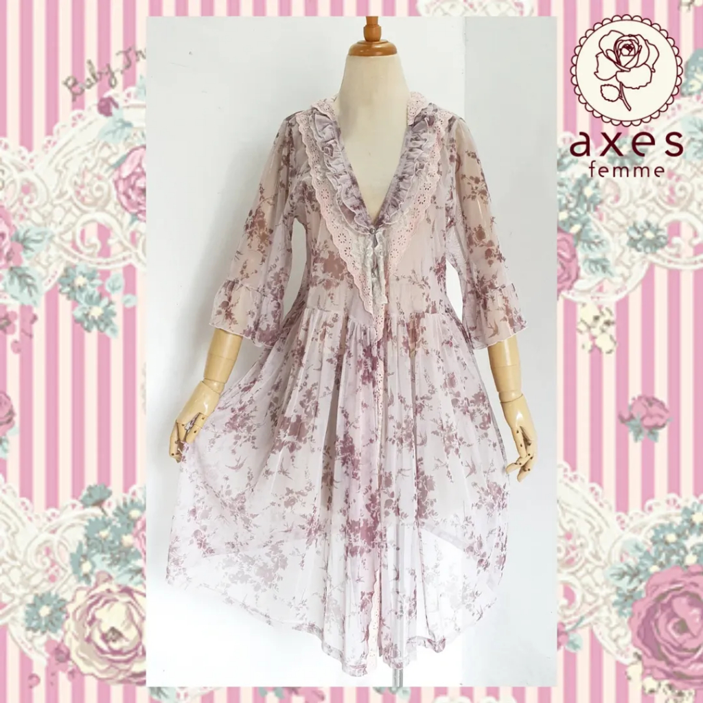 Axes femme vintage Long mesh sheer floral outer