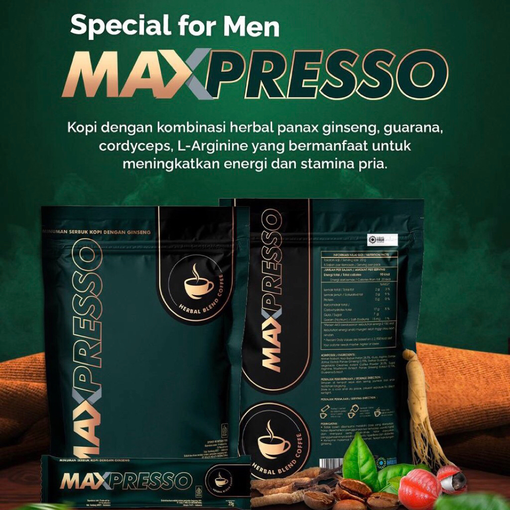Max Presso Kopi Ginseng Arabika 100gr | Maxpresso Kopi Herbal Pria Dewasa | Minuman Kopi Ginseng Ori