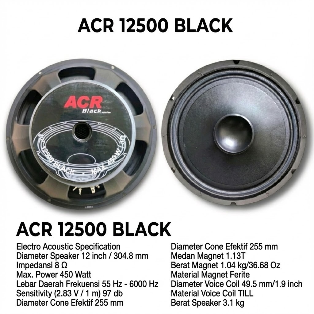 Speaker ACR 12500 12 Inch Black Woofer 450W / Speaker ACR Black 12500 Woofer Speaker ACR 12 Inch