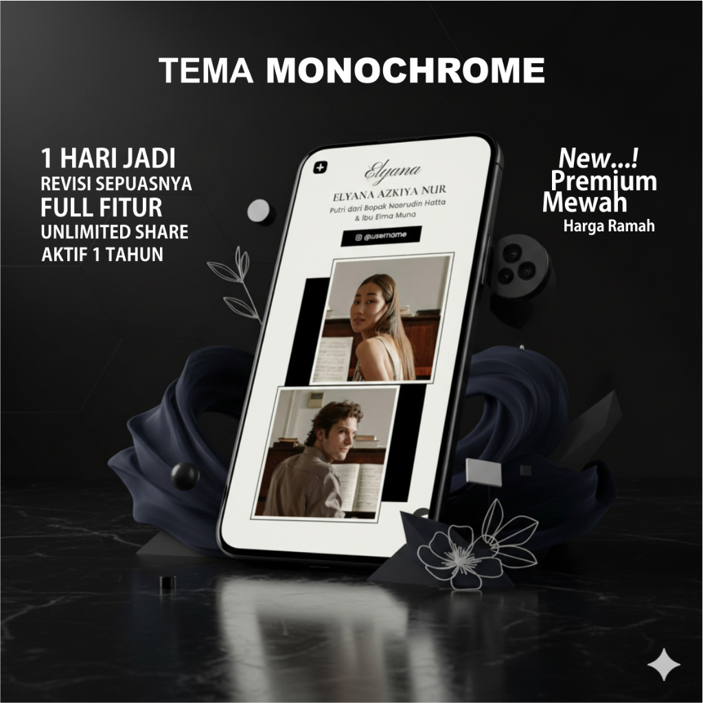 Undangan Digital Nikah Monochrome | Premium Elegan | Online WhatsApp
