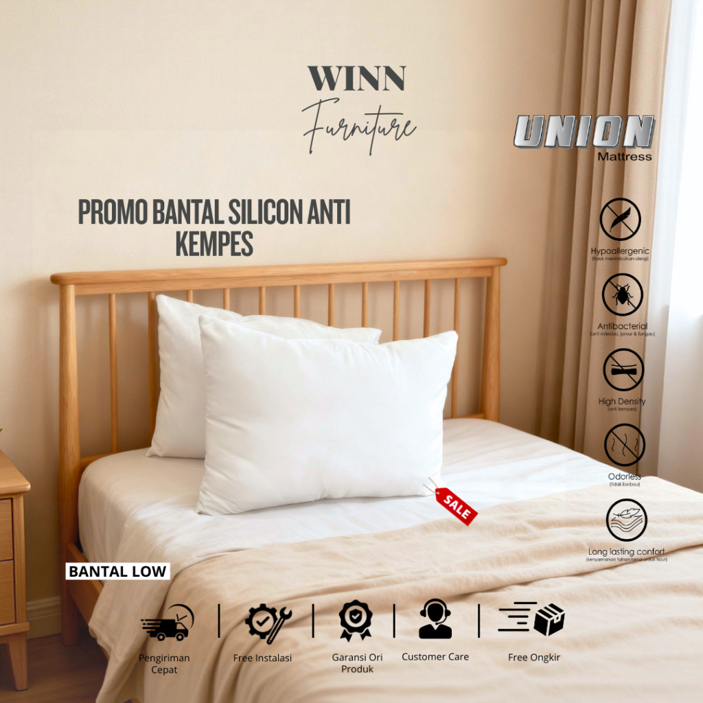 Bantal Union Low Katun Microtech Ringan & Empuk 60x45cm | Winn Furniture