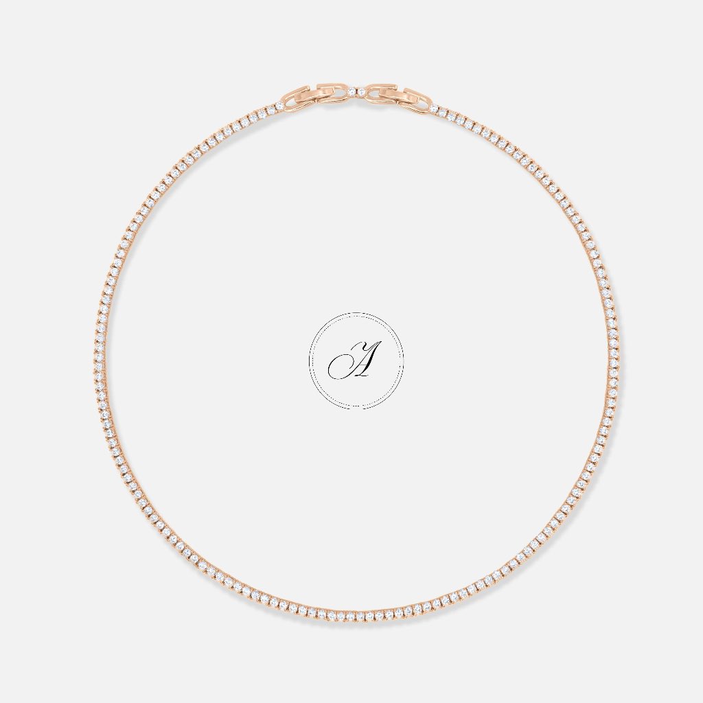 Alnneri - Elorienne Tennis Necklace Jewelry in Rose Gold | Perhiasan Kalung 18K Emas Asli Bersertifi