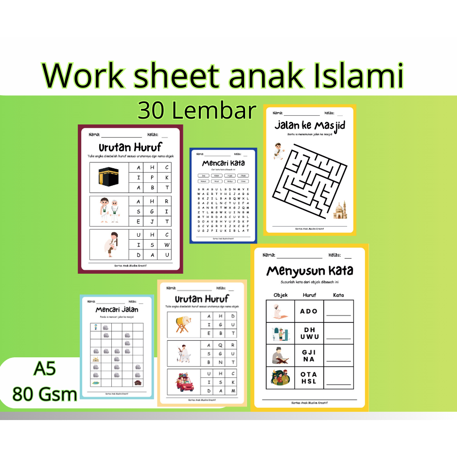 Worksheet Islami Anak  PAUD TK A5 80 Gsm 30 Lembar