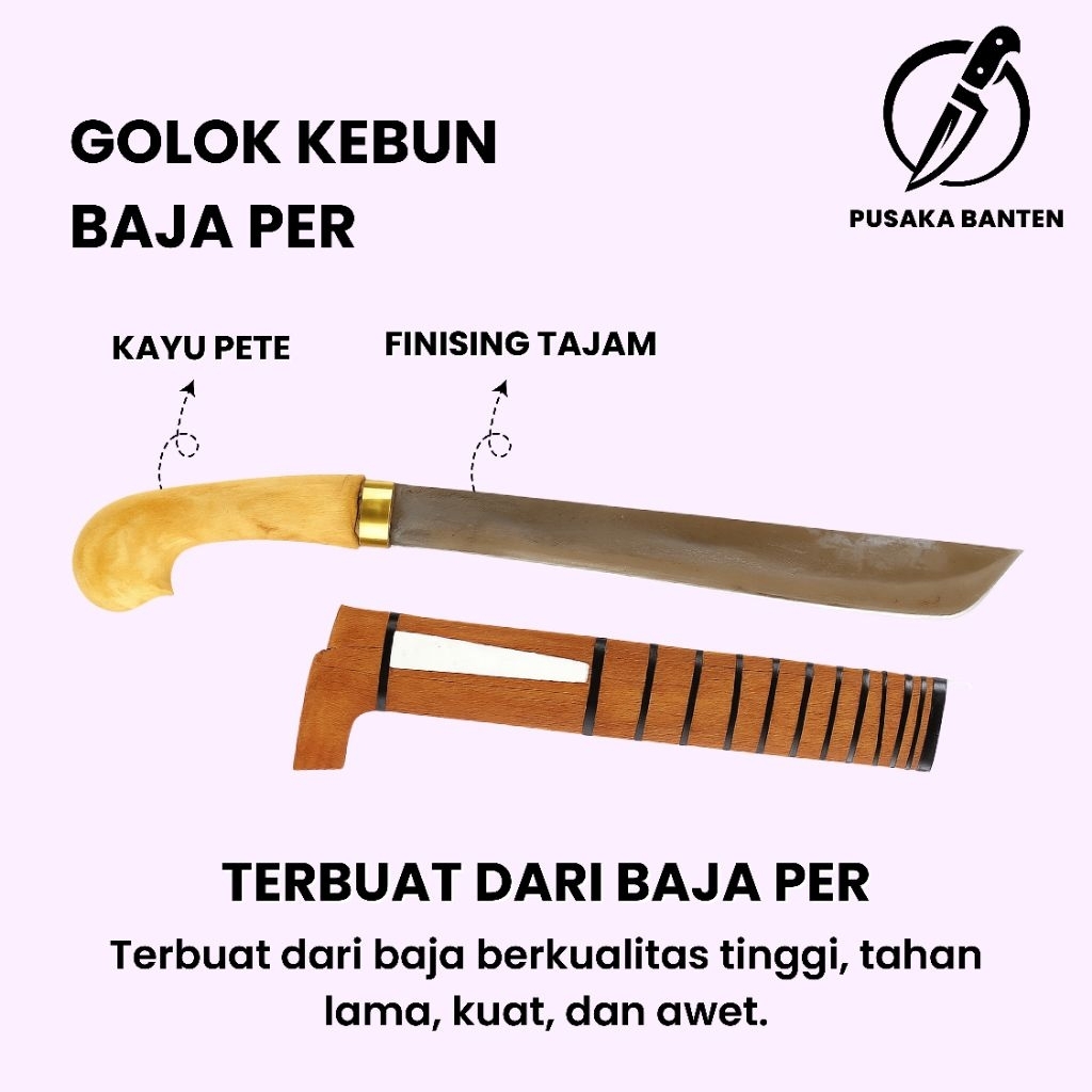 Golok Kerja Kebun - Super Tajam Baja Karbon, Original Pusaka Banten