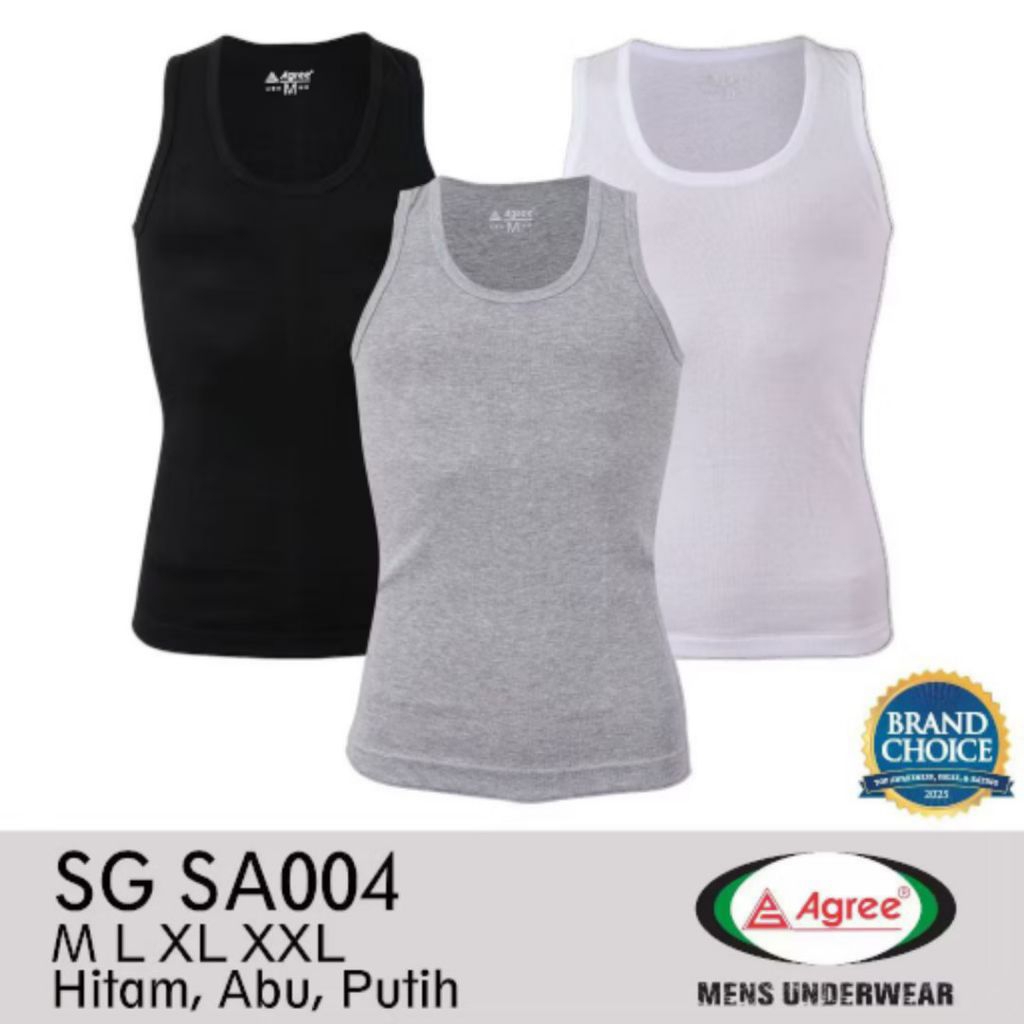[ 3pcs ] Singlet Pria Agree Art.004 | Singlet Pria Agree Original | Kaos Dalam Agree Dewasa 3 warna