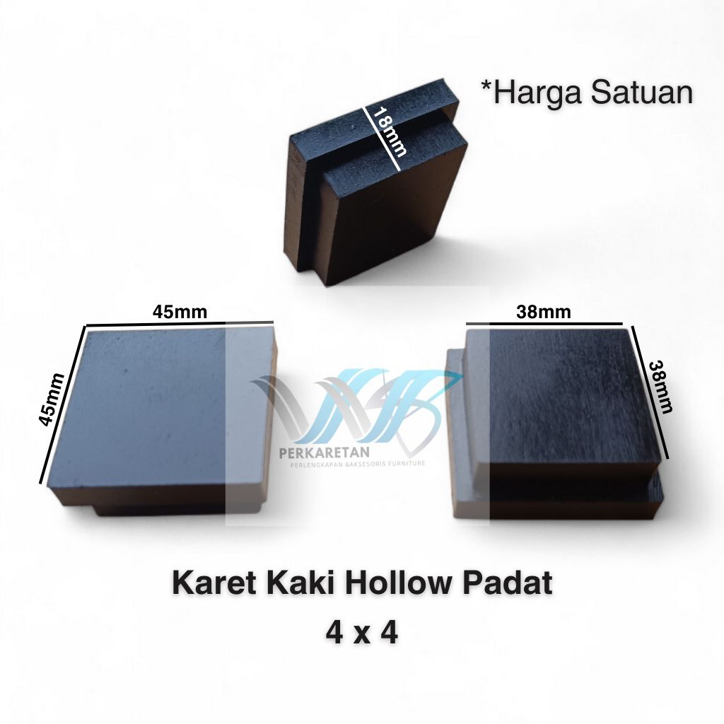 Karet Kaki Hollow 4x4 Padat Karet Tutup Kaki Meja Kursi Rak Besi Hollow