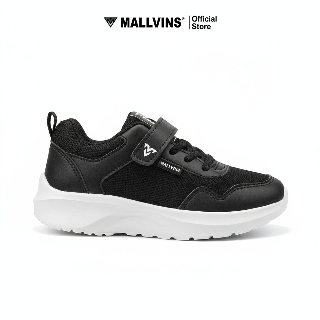 MALLVINS Sepatu Sekolah Anak Size 31-38 Black White